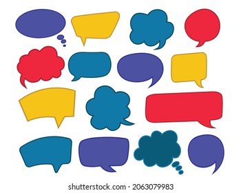   Set of speech bubbles. Blank and colorful vector image, white speech bubbles. Create a word balloon cartoon.