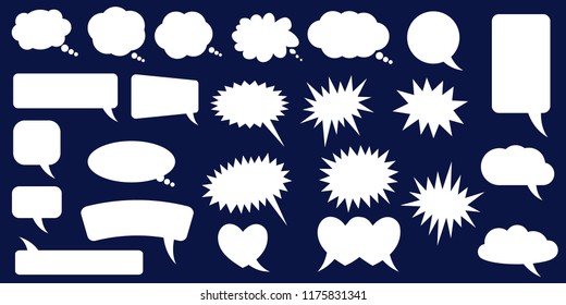 Set of speech bubbles. Blank empty vector white speech bubbles. Cartoon balloon word design.
