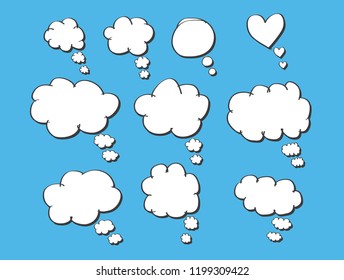 Set of speech bubbles. Blank empty vector white speech bubbles. Cartoon balloon word design.