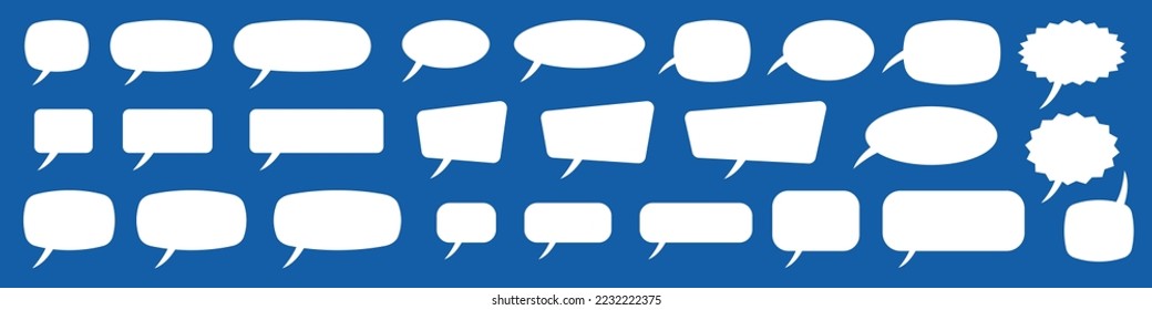 Set of speech bubbles. Blank empty vector white speech bubbles. Cartoon balloon word design. Speak bubble text, chatting box, message box.