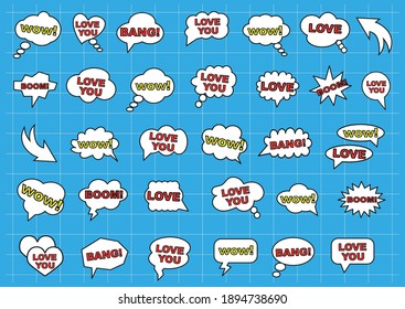  Set of speech bubbles. Set of blank template in Pop Art style. Vector illustration