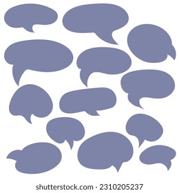 Eine Reihe von Sprachblasen mit blauer Farbe, verschiedenen Formen. Kollektion von Ballons mit Doodles für Inschriften. Eine Reihe flacher Blasen im Stil von Dialog, Konversation wie in Cartoons und Comics