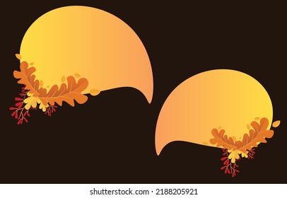 Set speech bubbles with brown leaves. Autumn and fall concept on black background.warm color chat vector doodle message or communication icon Cloud speaking for comics and minimal message dialog