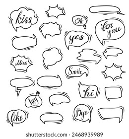 Set speech bubbles. Cartoon or comic labels. comic speech. Flat design vector illustration isolated on background.