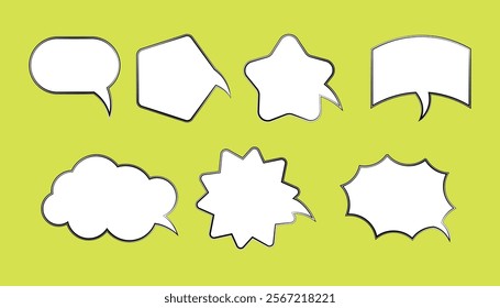 Set of Speech Bubbles. Cartoon Funny Speech Balloons on White Green. Collection Empty Color Bubbles for Text and Chat. Isolated Vector Illustration.