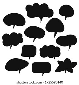 Set of speech bubbles. Cartoon Vector illustration. Isolated on transparent white background. Hand draw style, dialog clouds. 