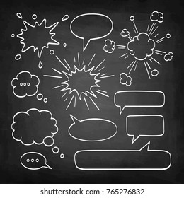 Set of speech bubbles. Chalk sketch on blackboard background. Hand drawn vector illustration. Retro style.