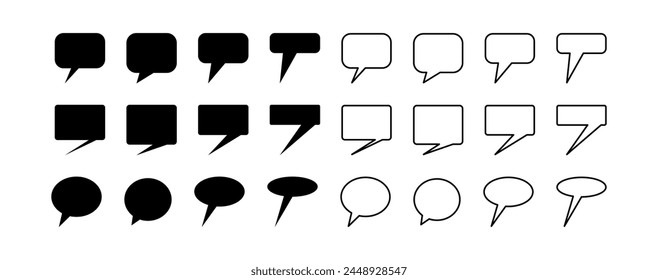 Set of speech bubbles, chatting box, message box outline cartoon elements vector illustration