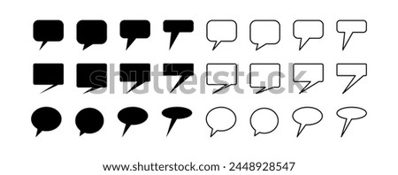 Set of speech bubbles, chatting box, message box outline cartoon elements vector illustration