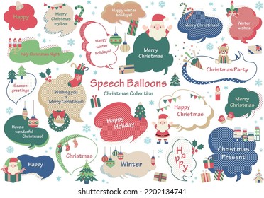 Eine Reihe von Redeblasen mit Weihnachtsillustrationen verstreut auf sie.