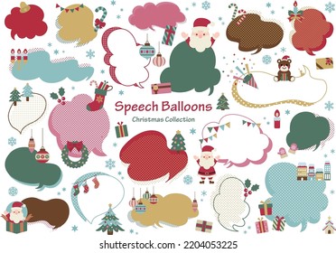 A set of speech bubbles with Christmas illustrations scattered on them.