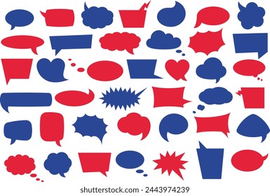 Conjunto de burbujas de voz. Colección de globo de voz colorido, burbuja de chat o cuadros de diálogo sobre fondo blanco. Diferentes burbujas de discurso para la charla, el diálogo, la decoración. Ilustración. Globo de caricatura