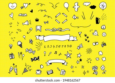 Set of speech bubbles comic doodle on yellow dot background. Vector illustration