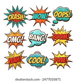 set of speech bubbles. Comic text sound effects. Banner, poster, sticker concept.