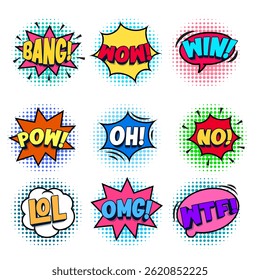set of speech bubbles. Comic text sound effects. Banner, poster, sticker concept.
