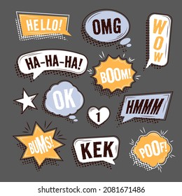 Set of speech bubbles for comics with various expressions.