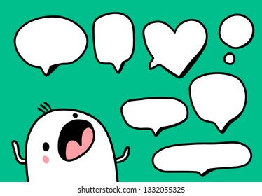 Set of speech bubbles with cute marshmallow hand drawn illustration cartoon minimalism