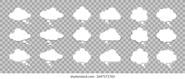 A set of speech bubbles. Dialog boxes, clouds on a transparent background. A chat window for comments and comics. A white cloud. Vector EPS 10.