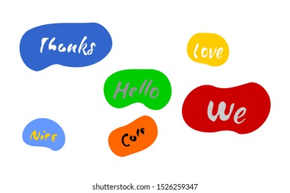 Set of speech bubbles with dialog words for Teen and also Business in the Vector bubbles speech doodle set. Colorful hand drawn speech bubbles for decoration of kids' illustrations, comics, banners, 