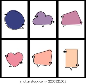 Set of speech bubbles of different shape with quotation mark isolated cards. Vector illustration.