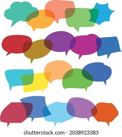 Reihe von Sprachblasen in verschiedenen Formen und Farben