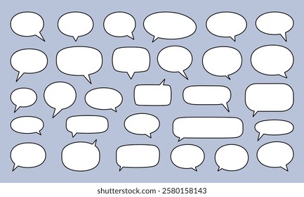 A set of speech bubbles in different shapes and sizes. cartoon comic text bubble with black outlines. flat design. Vector illustration.