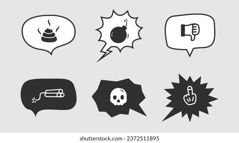 Set of speech bubbles emoji swear words isolated on gray background. Flat vector illustration.