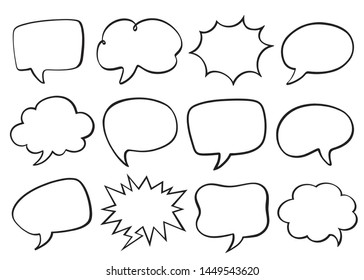 Set of speech bubbles. Empty cloud of comics book dialog space. Vector illustration.