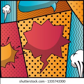 set of speech bubbles and expressions pop art background