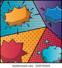 set of speech bubbles and expressions pop art background