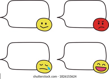 Set of speech bubbles with expressive emoticon. Vector illustration isolated on white background.