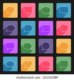 Set of speech bubbles flat icons with long shadow