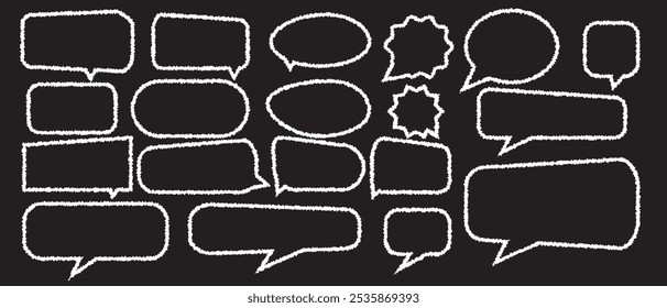 Set of speech bubbles in the form of clouds sky. Comic frame templates for dialogues. Collection of children speech balloons handwriting with wax pen. Color frames in doodle style. Vector illustration