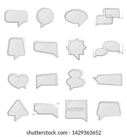 Set of speech bubbles. Grey glass banners of different shapes. Simple forms for comments. Trendy design for websites. Vector illustration.