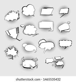 Set of speech bubbles. Halftone shadows. Vector illustration for you design.