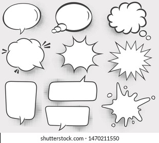 Set of speech bubbles. Halftone shadows. Vector