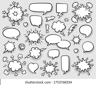 Set of speech bubbles. Halftone shadows. Vector illustration