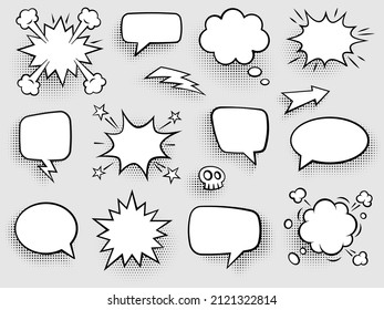 Set of speech bubbles. Halftone shadows. Vector illustration