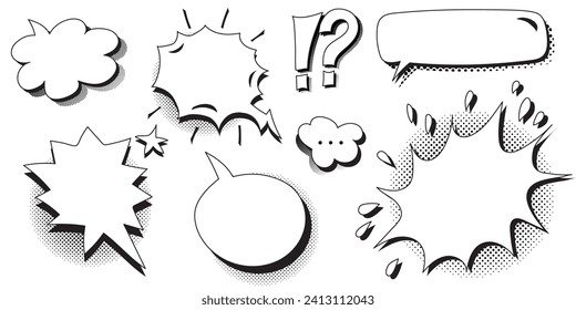 Set of speech bubbles. Halftone shadows. Vector illustration