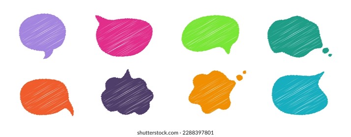 Set of speech bubbles, hand drawing colored pencil on white background. Elements design vector illustration