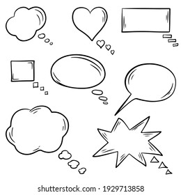 Set of speech bubbles. Hand drawn vector illustration, isolated on white background.