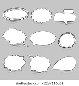 Set of Speech Bubbles. Hand Drawn. Empty cloud of comics book dialog space. Vector illustration.gray background.