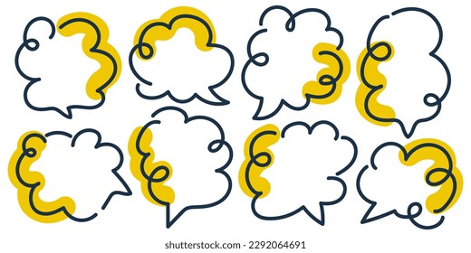 Set of Speech Bubbles in Hand Drawn Style with Yellow Liquid. Chat Icon with Comic Style