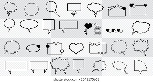 Set Speech Bubbles. Hand Drawn Vector Illustration – Cartoon Talk and Thought Bubbles, Comic Style Cloud Balloons, Chat and Message Icons, Empty Templates for Text and Dialogue