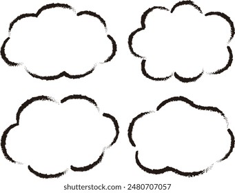 Set of speech bubbles with hand-drawn crayon touch, black border, white paint