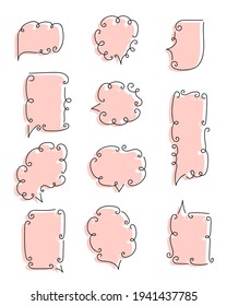 Set of speech bubbles. Hand-drawn curly elements. Social chat symbols. Collection of text boxes of different shapes. Dialogue banners for networks story and posts.Isolated. Vector illustration