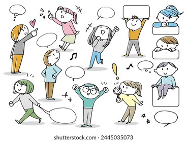 A set of speech bubbles and healthy children