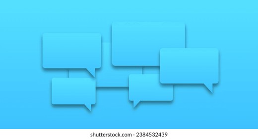 Juego de iconos de burbujas de voz. Burbujas de voz azules en un fondo azul. Comunicación entre personas, una especie de conversación activa. Cabecera de comunicación de globos. Ilustración vectorial.
