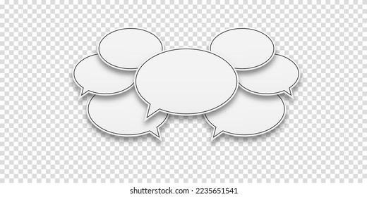 Juego de iconos de burbujas de voz. Comunicación entre personas, una especie de conversación activa. El concepto de comunicación humana. ilustración de burbujas de voz en blanco sobre un fondo transparente.
