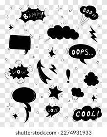 Set of speech bubbles isolated on the transparent background in black style. Vector illustration.